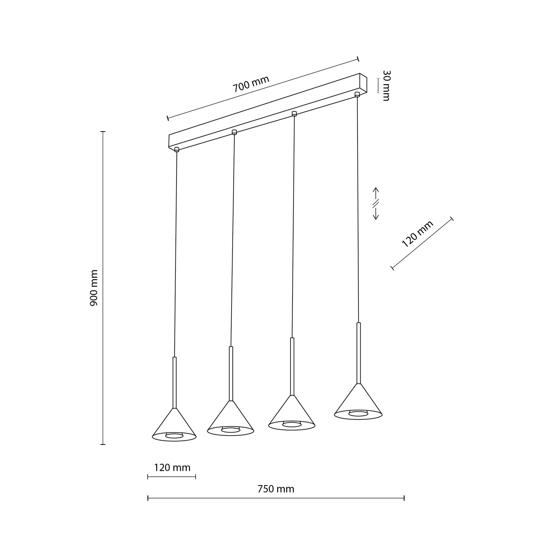 CONO SVART Pendellampa 3 Ø75cm