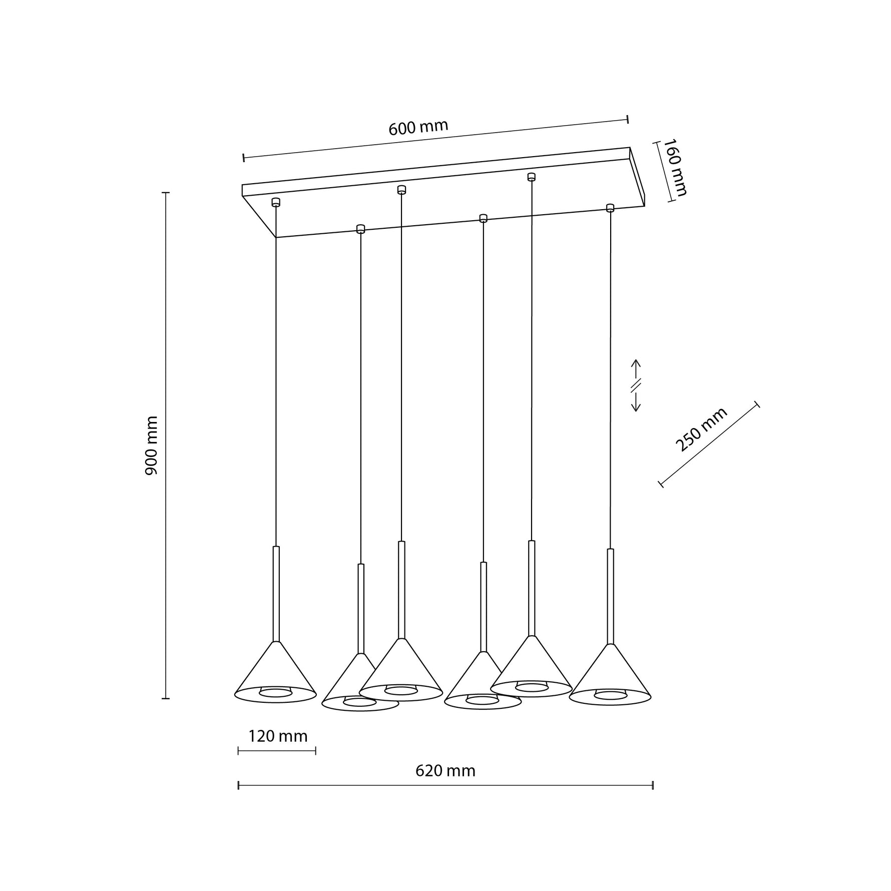 CONO SVART Pendellampa 6 Ø62cm