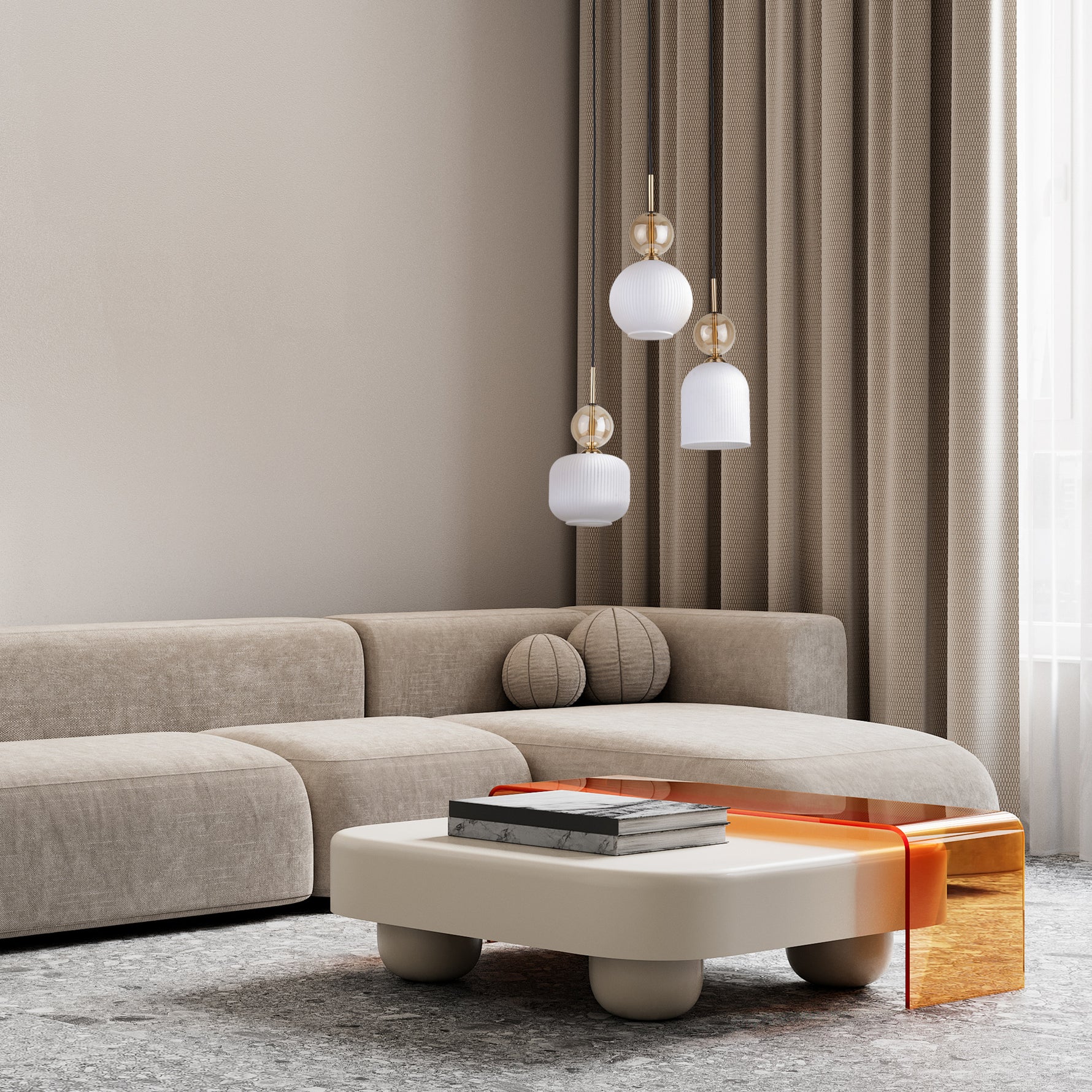 SOPHIA Vit Pendellampa rund 3×E14