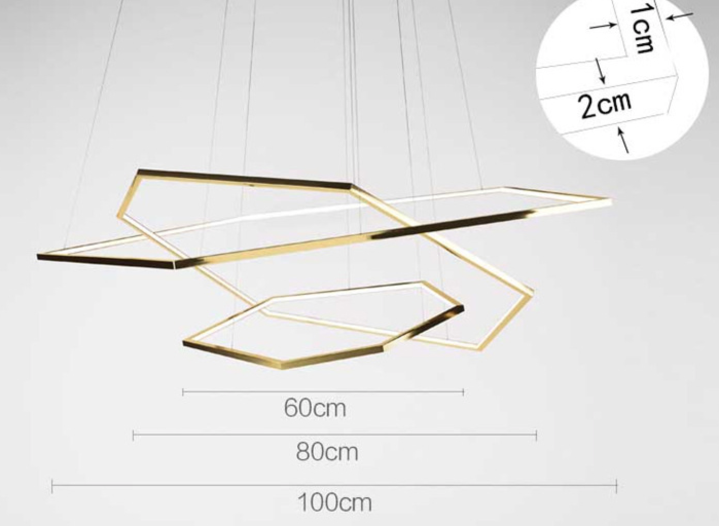 GEOMETRIC Rostfri guld Pendellampa 100cm+80cm+60cm