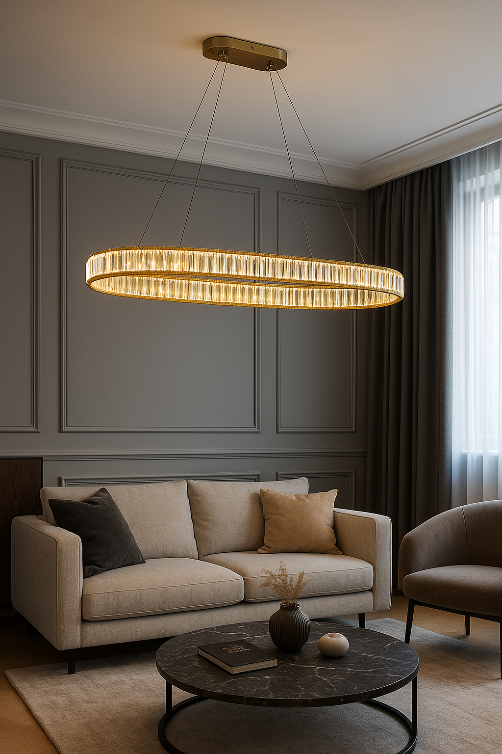 RING OVAL 100cm Guld Pendellampa