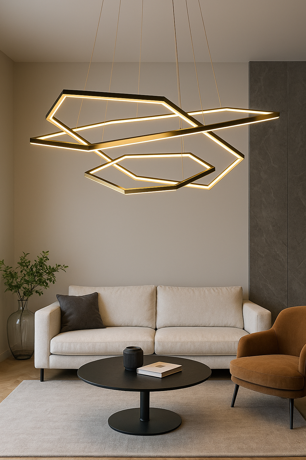 GEOMETRIC Rostfri guld Pendellampa 100cm+80cm+60cm