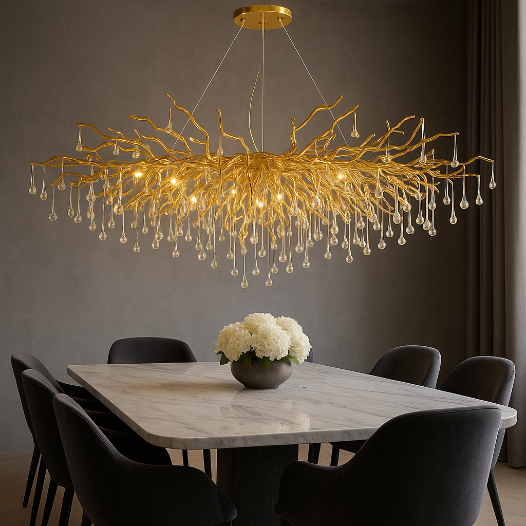 AQUA DROPS GULD OVAL Pendellampa 150CM