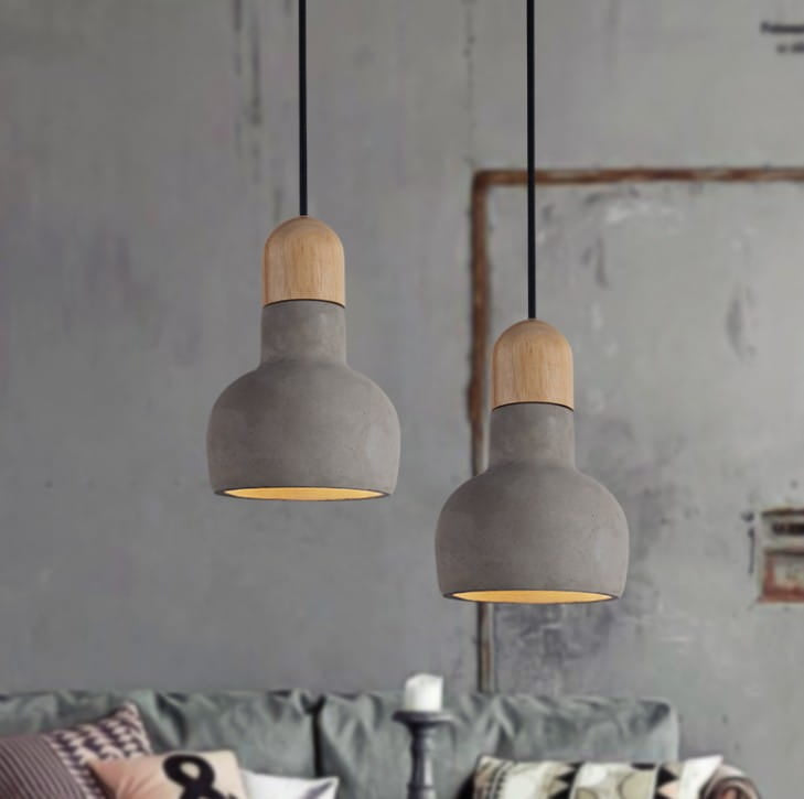 Betonghänglampa OLO med trädetaljer Ø 21 cm