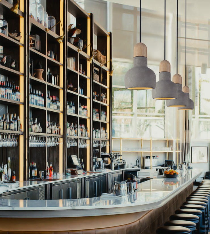 Betonghänglampa OLO med trädetaljer Ø 21 cm